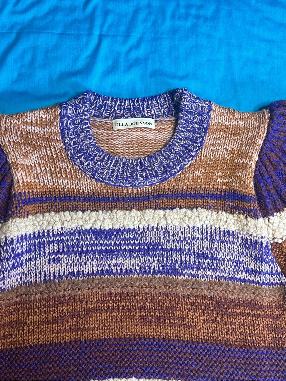 Ulla Johnson Samara Wool Alpaca Patchwork Stripe Balloon Sweater S Ghosts TV - Picture 13 of 16